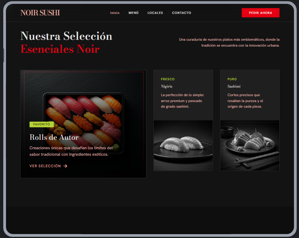 Mockup de sección de menú para restaurante de sushi premium